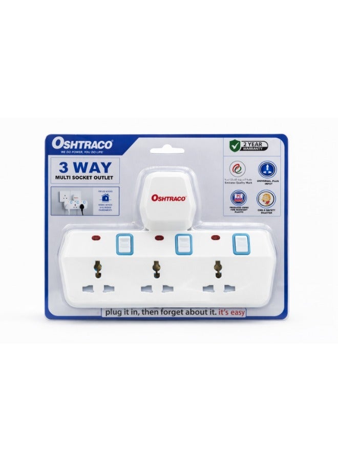 OSHTRACO مأخذ تمديد متعدد المقابس، موسع كهربائي 3 طرق، شاحن جداري، محول مقبس عالمي، محطة شحن للمنزل، المكتب، المطبخ، مزود بمفاتيح فردية - معتمد من هيئة المواصفات والمقاييس السعودية - Image 2